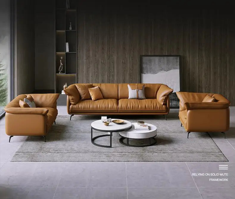 Modern Real Leather Upholstered 1+2+3-Seater Corner Sofa with Black Legs Can be Customzied