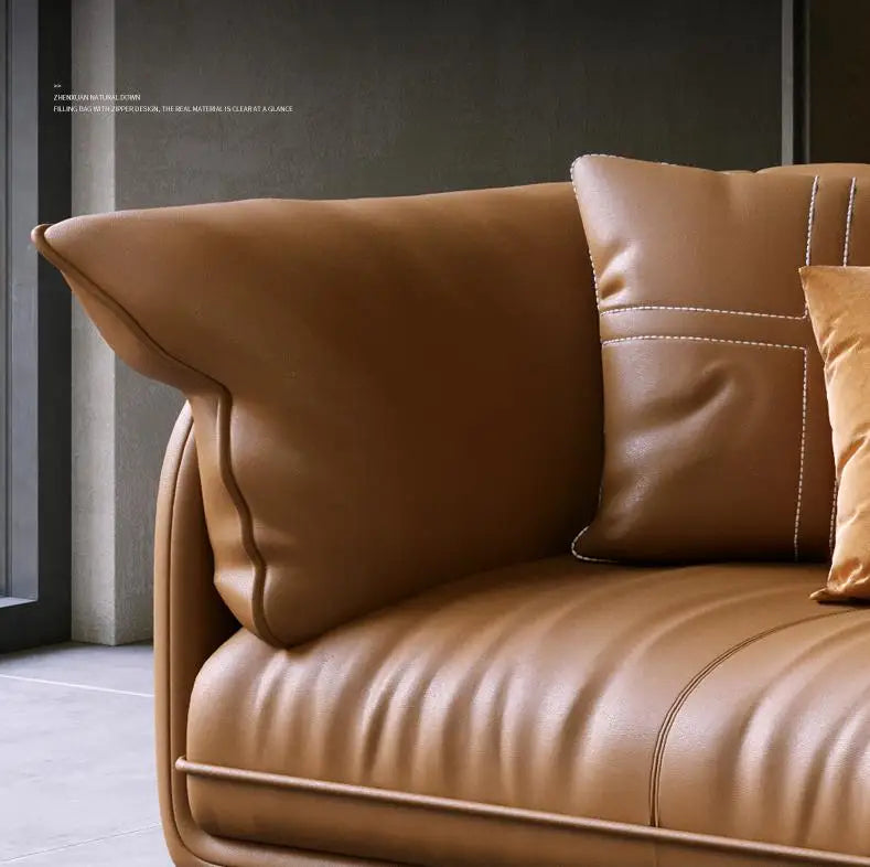 Modern Real Leather Upholstered 1+2+3-Seater Corner Sofa with Black Legs Can be Customzied