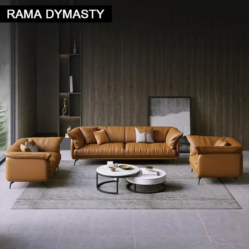 Modern Real Leather Upholstered 1+2+3-Seater Corner Sofa with Black Legs Can be Customzied