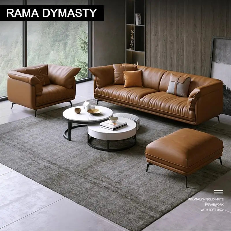 Modern Real Leather Upholstered 1+2+3-Seater Corner Sofa with Black Legs Can be Customzied