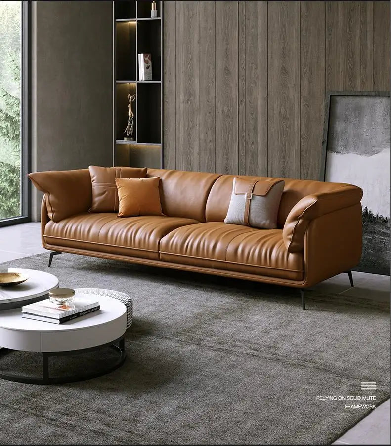Modern Real Leather Upholstered 1+2+3-Seater Corner Sofa with Black Legs Can be Customzied