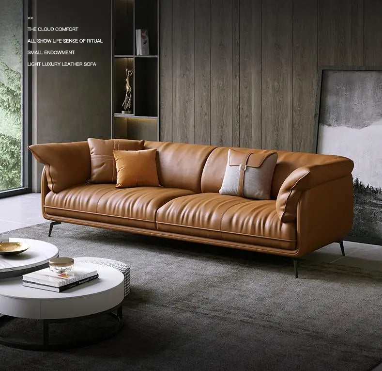 Modern Real Leather Upholstered 1+2+3-Seater Corner Sofa with Black Legs Can be Customzied