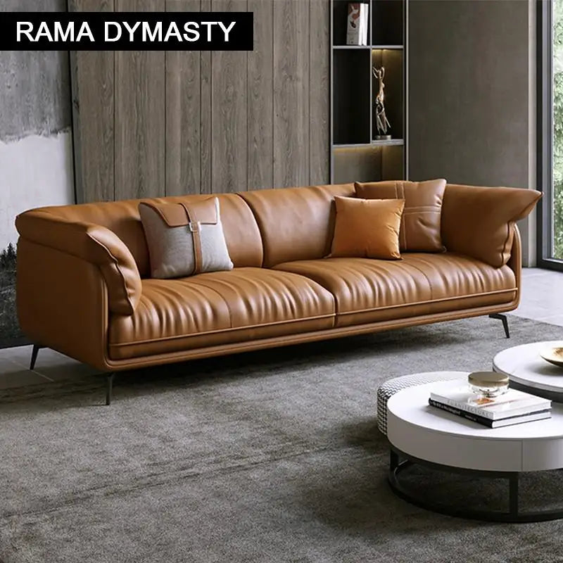 Modern Real Leather Upholstered 1+2+3-Seater Corner Sofa with Black Legs Can be Customzied