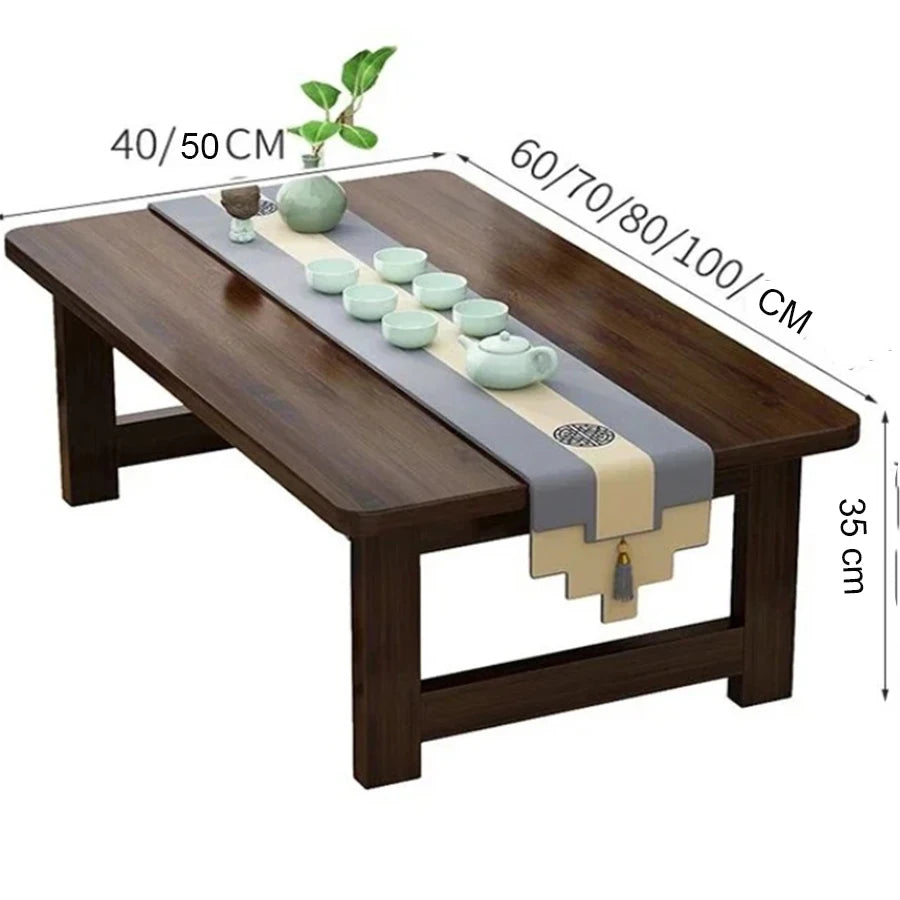 Solid Wood Folding Coffee Table Japanese Tatami Style Side Desk 60-100cm Compact Low Table for Living Room Bedroom Floor Sitting
