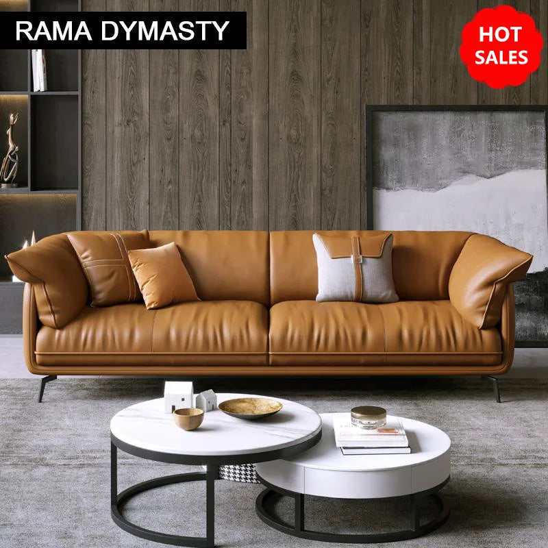 Modern Real Leather Upholstered 1+2+3-Seater Corner Sofa with Black Legs Can be Customzied