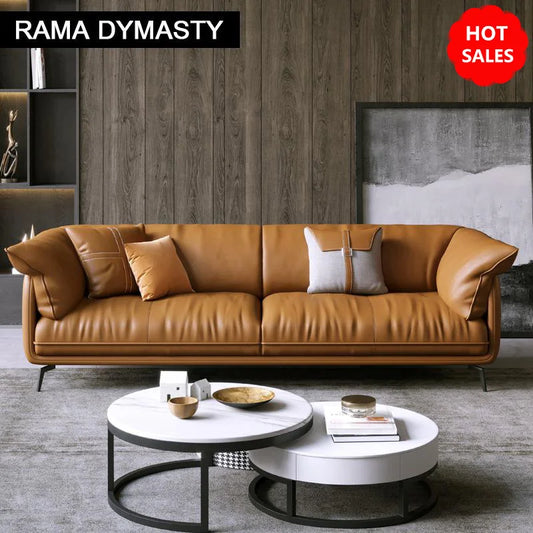 Modern Real Leather Upholstered 1+2+3-Seater Corner Sofa with Black Legs Can be Customzied