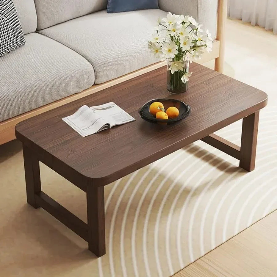 Solid Wood Folding Coffee Table Japanese Tatami Style Side Desk 60-100cm Compact Low Table for Living Room Bedroom Floor Sitting